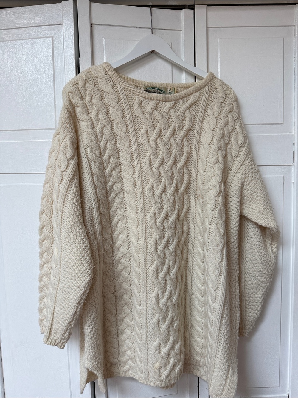 Aran Crafts Irish Cable Knit Sweater - Merino & Cashmere Blend Cream